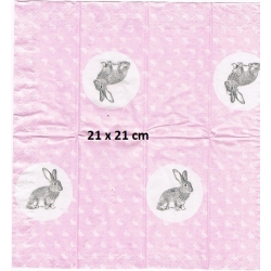Chusteczka mini 21x21cm / Cena 1 sztuki / zajączki różowe tło / -3366-